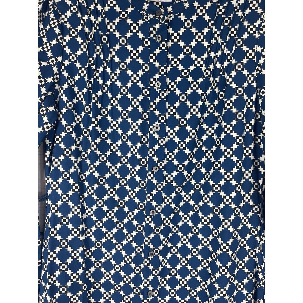 UNTUCKit Shirt Dress Womens 4 Blue Geometric Long Sleeve Knee Length Pockets - Picture 4 of 14